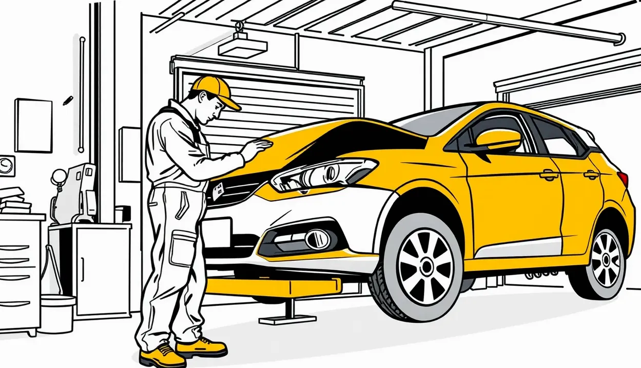 Mechanik kontroluje motorový priestor poškodený hlodavcami v autoservise