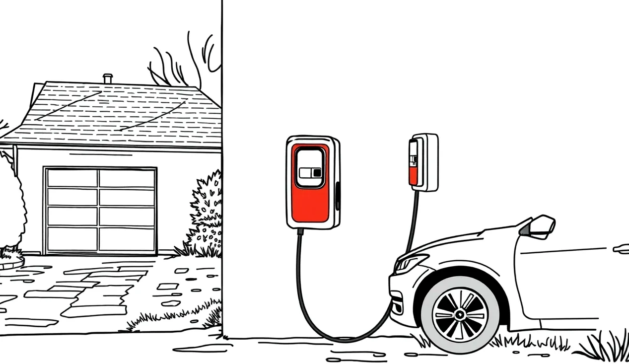 Detail poškodeného nabíjacieho kábla zapojeného do zásuvky elektromobilu