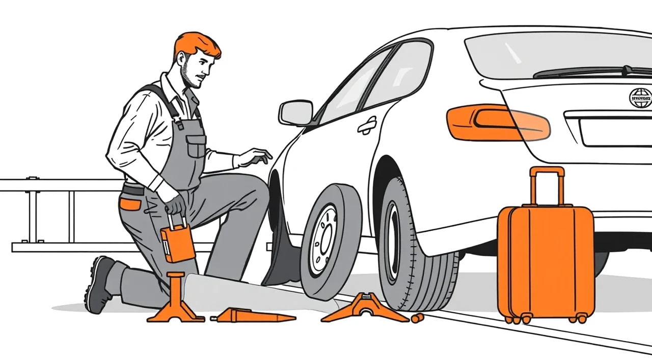 Mechanik cestnej asistenčnej služby kontroluje motor otvoreného vozidla na krajnici diaľnice