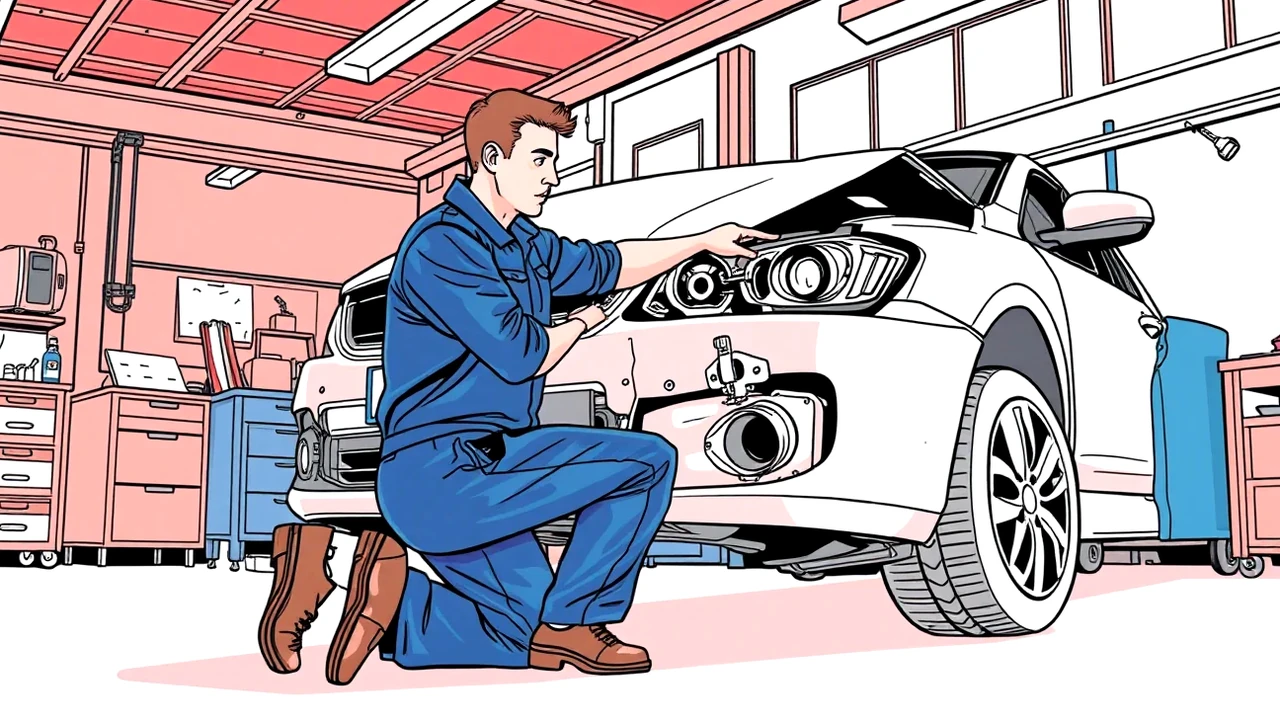 Automechanik kontroluje kalkuláciu ceny náhradných dielov v dielni