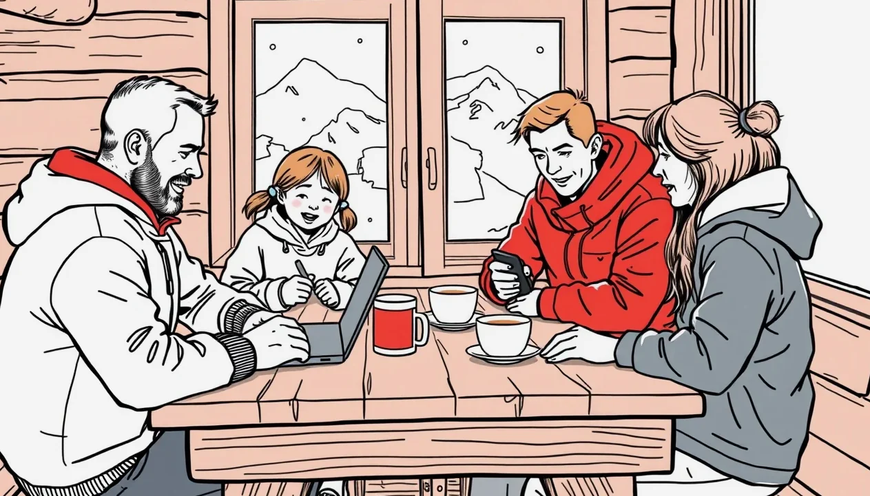 Stojan na lyže a snowboardy pred reštauráciou na lyžiarskom svahu