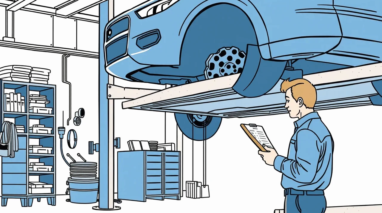 Likvidátor poisťovne dokumentuje rozsah poškodenia karosérie automobilu v servise