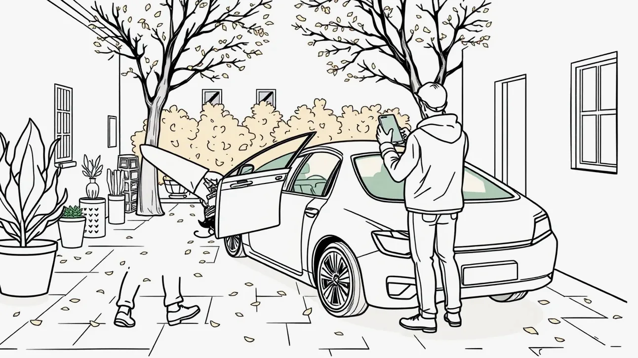 Auto poškodené spadnutým konárom stromu počas silnej veternej búrky