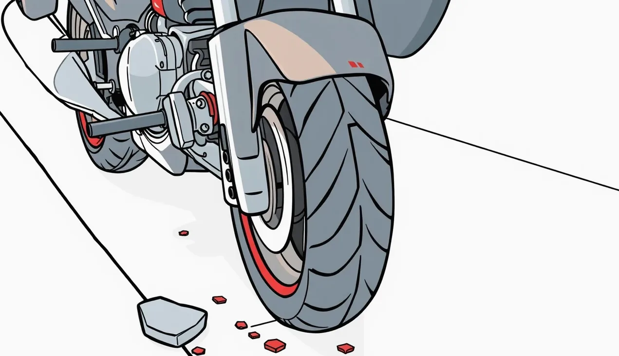 Pohľad na prázdne parkovacie miesto po odcudzení motocykla s policajným zápisom v popredí
