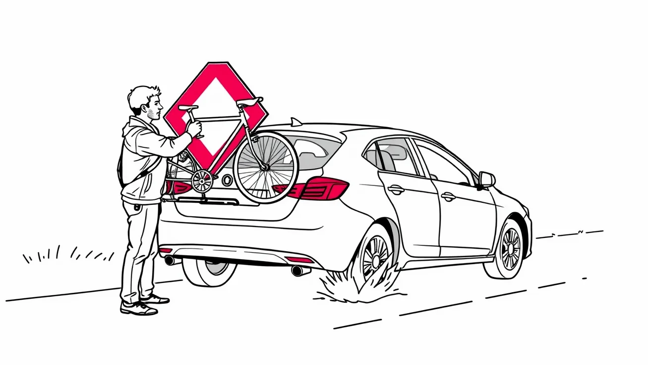 Detailné zamykanie rámu bicykla masívnym bezpečnostným zámkom k strešnému nosiču vozidla