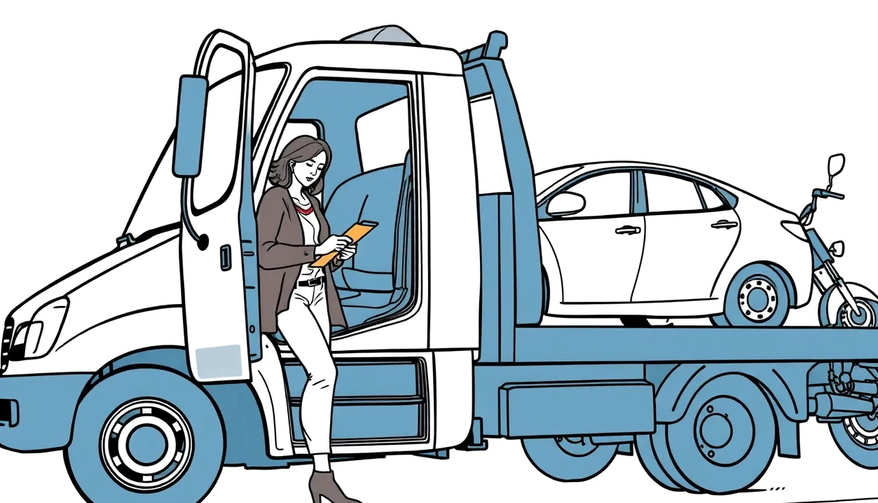Vodič po dopravnej nehode telefonuje pri poškodenom automobile a drží asistenčnú kartu k PZP
