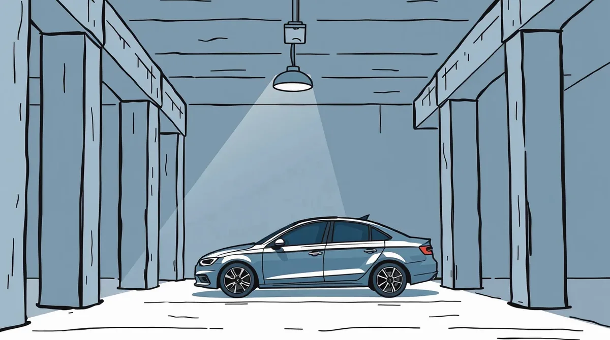 Detail predného nárazníka vozidla s demontovanými LED svetlometmi na parkovisku