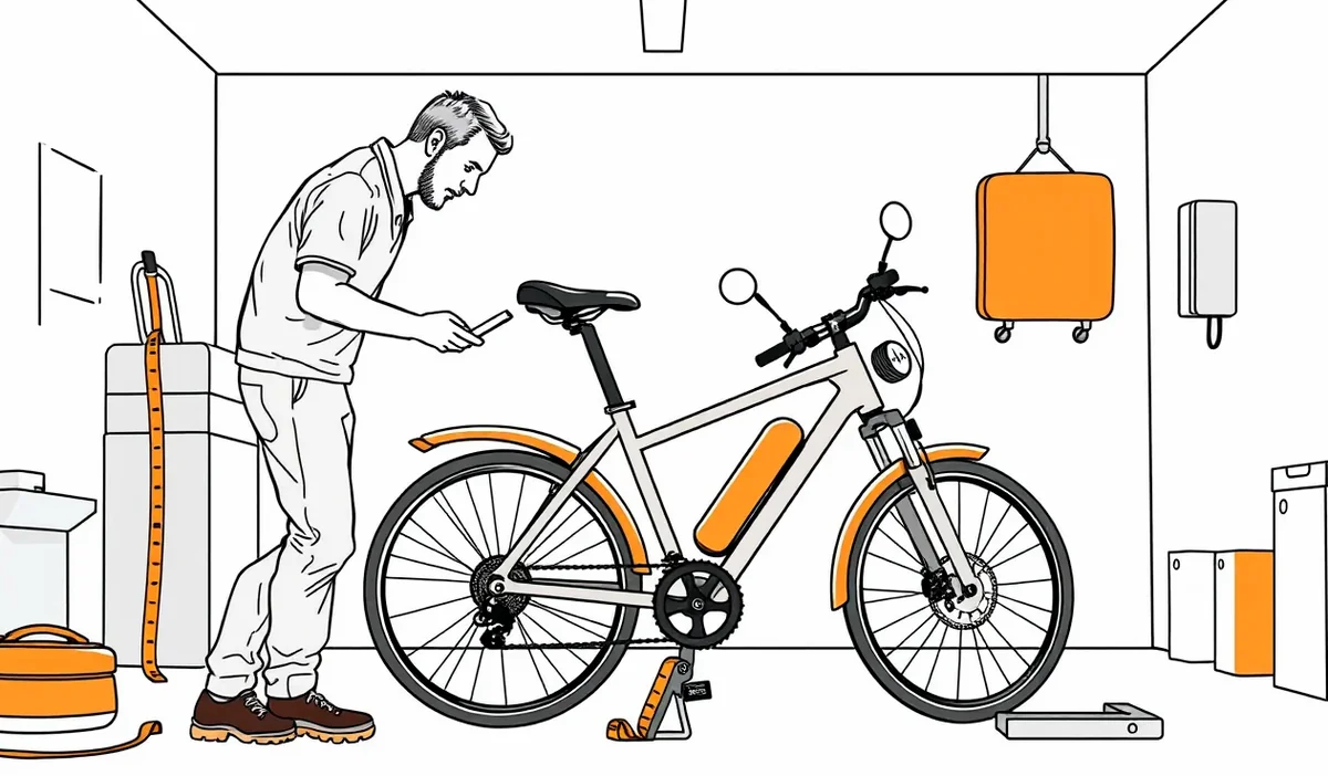 Technický štítok na ráme elektrického bicykla s vyznačeným výkonom a konštrukčnou rýchlosťou