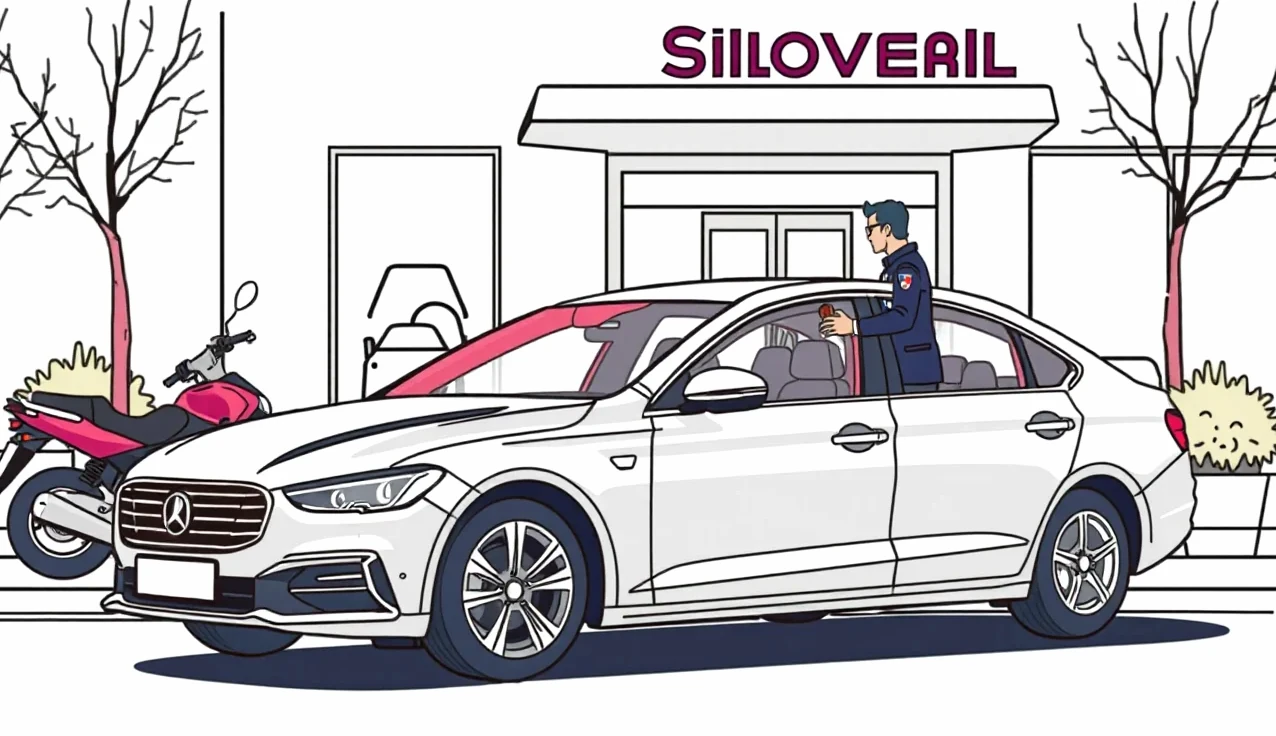 Moderný prémiový sedan Lexus stojaci na parkovisku pred administratívnou budovou