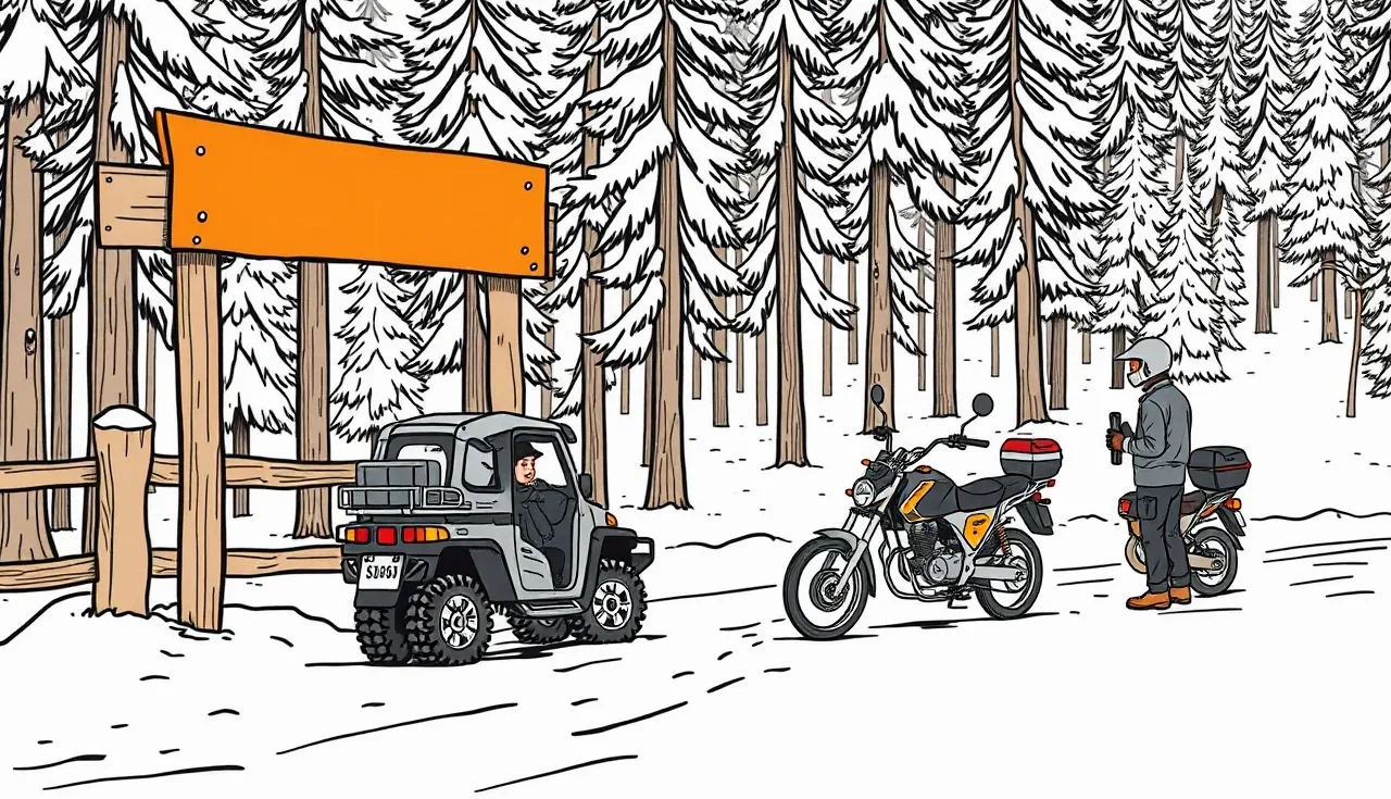 Vodič kontroluje motorový snežný skúter a technické parametre pred jazdou