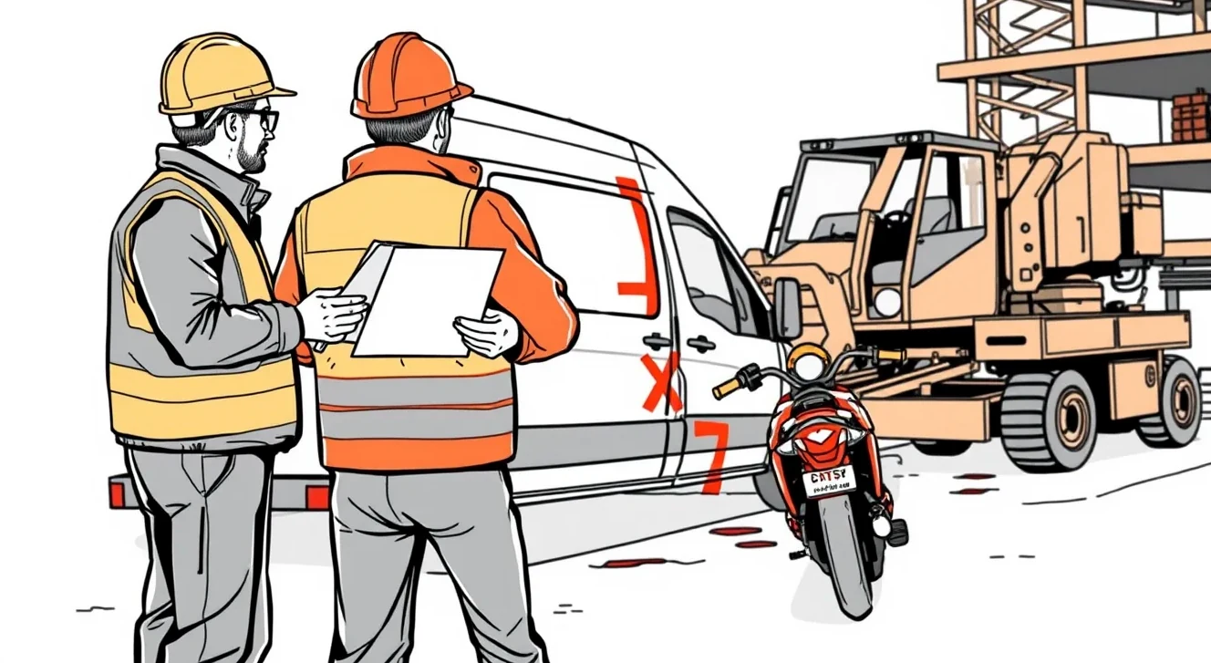Parkovisko stavebnej firmy s radom ťažkých mechanizmov a nákladných áut